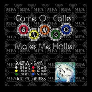 Strass sjabloon downloadbestand Come On Caller Make Me Holler Bingo svg dxf eps plt