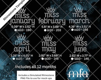 Rhinestone Template Download File Miss Birthday Month svg dxf eps plt - Includes all 12 Months