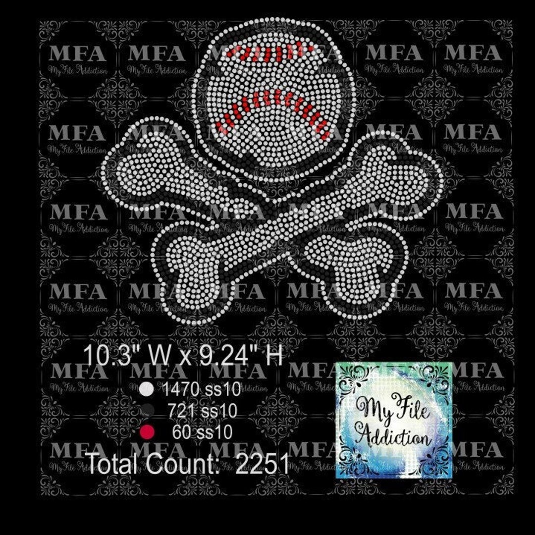 Rhinestone Template Download File Baseball Crossbones Softball Svg Dxf ...