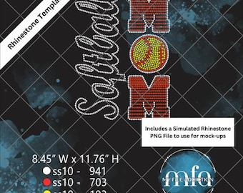 Softball Mom Vertical Rhinestone Template Download File ss10 - svg dxf eps plt png