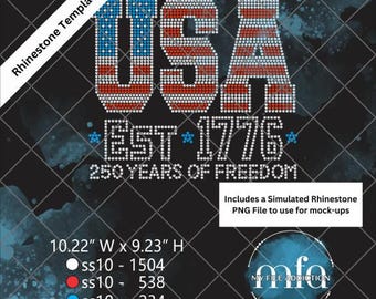 USA Est 1776 Rhinestone Template ss10 – 250 Years Freedom (svg, dxf, eps, plt)
