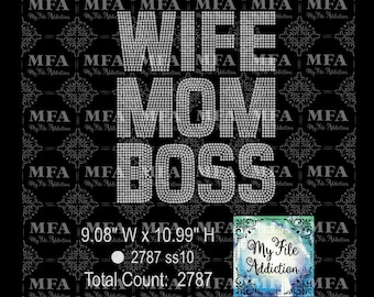 Rhinestone Template Download File Wife Mom Boss 1 svg dxf eps plt