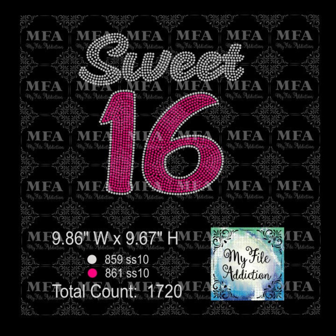 Instant Download Rhinestone File Sweet 16 Birthday Svg Dxf Eps Plt - Etsy
