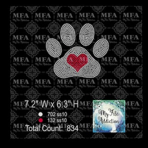 Strass sjabloon downloadbestand Paw Heart 1 mascotte svg dxf eps plt