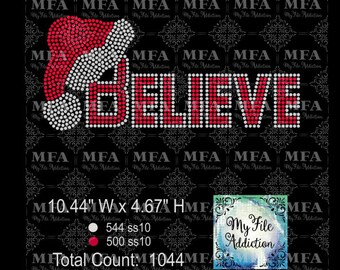 Rhinestone Template Download File Believe with Santa Hat Christmas svg dxf eps plt