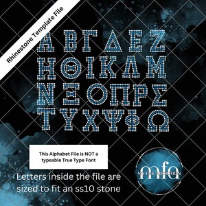 Esta NO es una fuente que se puede escribir: Plantilla de diamantes de imitación ss10 de letras griegas pregrabadas de 2,06 pulgadas Archivo svg dxf eps plt
