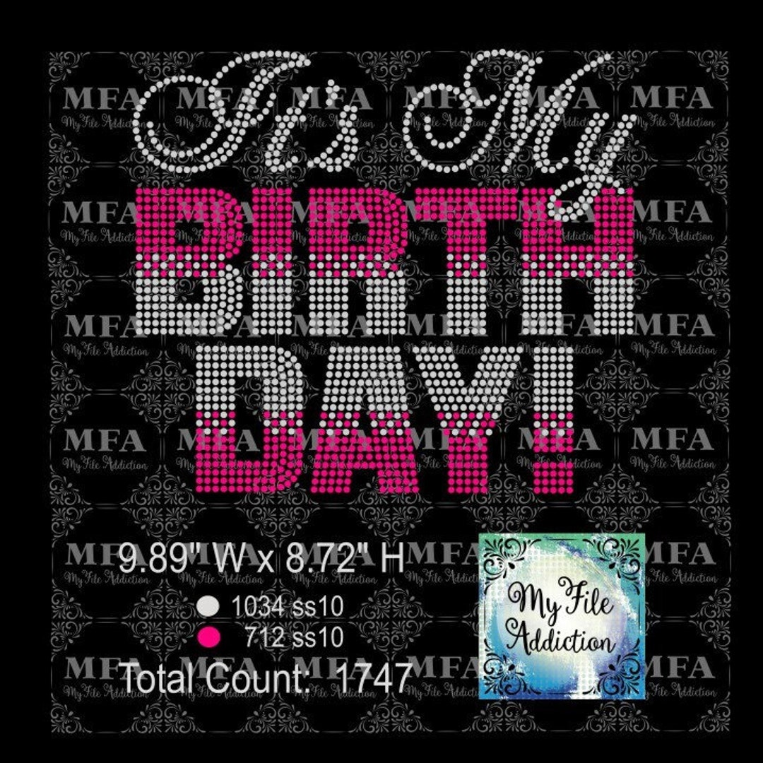 Rhinestone Template Download File - It's My Birthday Bold 1 Svg Dxf Eps ...