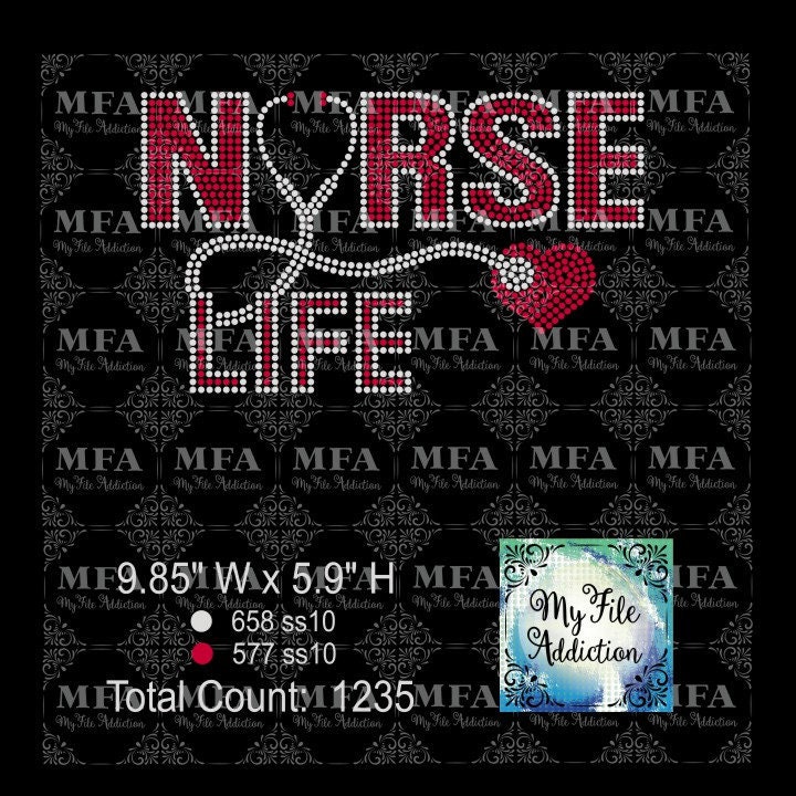 Rhinestone Template Download File Nurse Life 1 Stethoscope RN Medical svg dxf eps plt