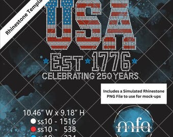 USA Est 1776 Rhinestone Template ss10– Celebrating 250 Years (svg, dxf, eps, plt)