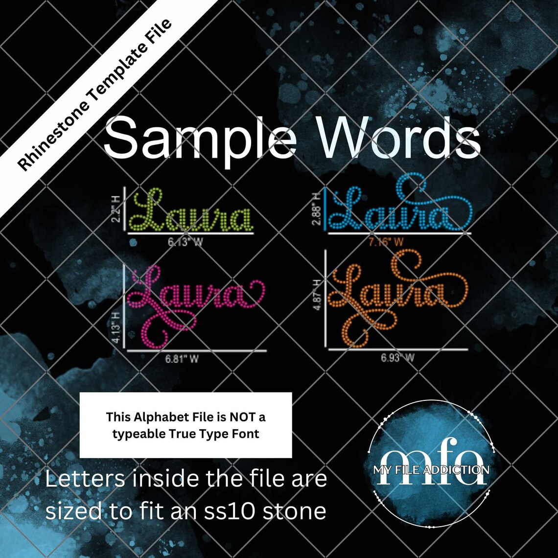 Laura Script Letters Rhinestone Template (digital Download File): Ss10 ...