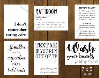 Printable Wall Art - Funny Bathroom Signs (5x7)