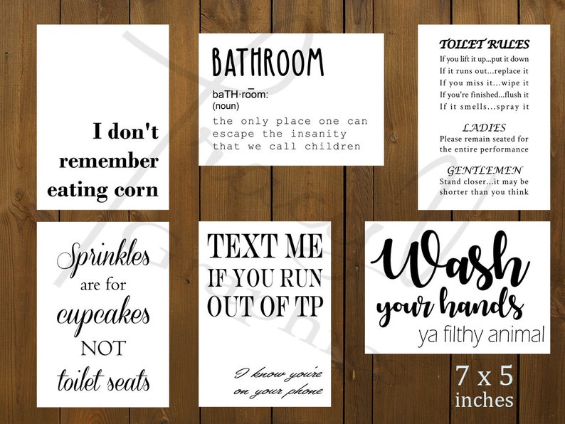 Printable Wall Artwork - Humorous Rest room Indicators (5x7) graphic about Escape Room Signs Printable called Printable Wall Artwork - Humorous Toilet Signs and symptoms (5x7)