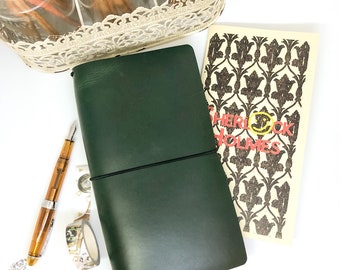 Green Leather Notebook Cover, A6, A5, Wide, Standard, B6, B6 Slim, Personal, Pocket, Passport, Traveler Notebook, Fauxdori, Midori,