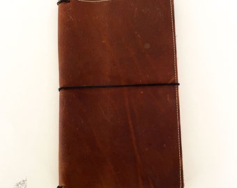 Textured Brown Leather Notebook Cover with Pockets, Standard Cover, Traveler Notebook, Fauxdori, Midori,