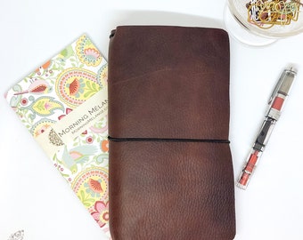 Textured Brown Leather Notebook Cover, A6, A5, Wide, Standard, B6, B6 Slim, Personal, Pocket, Passport, Traveler Notebook, Fauxdori, Midori,