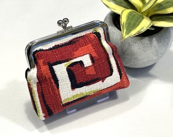 A Wee Bit Abstract Essential Bag, 4" Silver Kisslock Frame Authentic Vintage Barkcloth