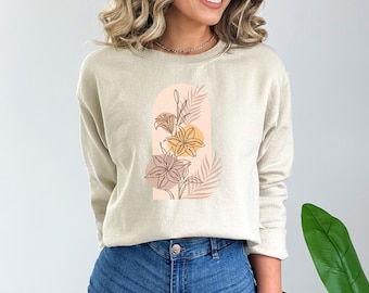 Tan Boho Flower Unisex Crewneck Sweatshirt Cute Vintage Pullover Southwestern Desert Floral