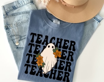 Comfort Colors® Spooky Teacher Shirt, Trendy Retro Ghost, Gift, Western Shirt, Graphic Tshirt, Halloween