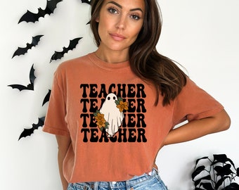 Comfort Colors® Spooky Teacher Shirt, Trendy Retro Ghost, Gift, Western Shirt, Graphic Tshirt, Halloween