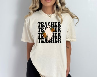Comfort Colors® Spooky Teacher Shirt, Trendy Retro Ghost, Gift, Western Shirt, Graphic Tshirt, Halloween