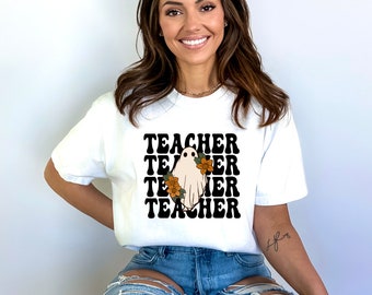 Comfort Colors® Spooky Teacher Shirt, Trendy Retro Ghost, Gift, Western Shirt, Graphic Tshirt, Halloween
