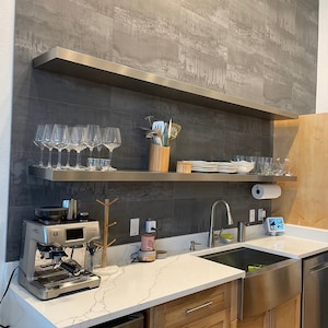 Custom Modern Stainless Steel Floating Shelf,kitchen metal shelves( Laminated with 0&#39;8 mm solid hairline stainless)