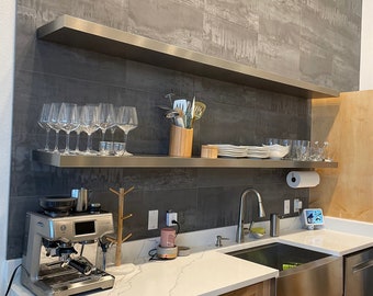 Custom Modern Stainless Steel Floating Shelf,kitchen metal shelves( Laminated with 0&#39;8 mm solid hairline stainless)