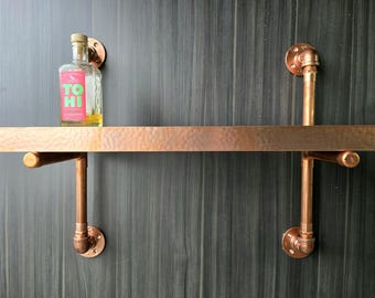 Prateleira de cobre com suporte de tubo de cobre, prateleiras, decoração de parede, tamanho da prateleira 60×10×2