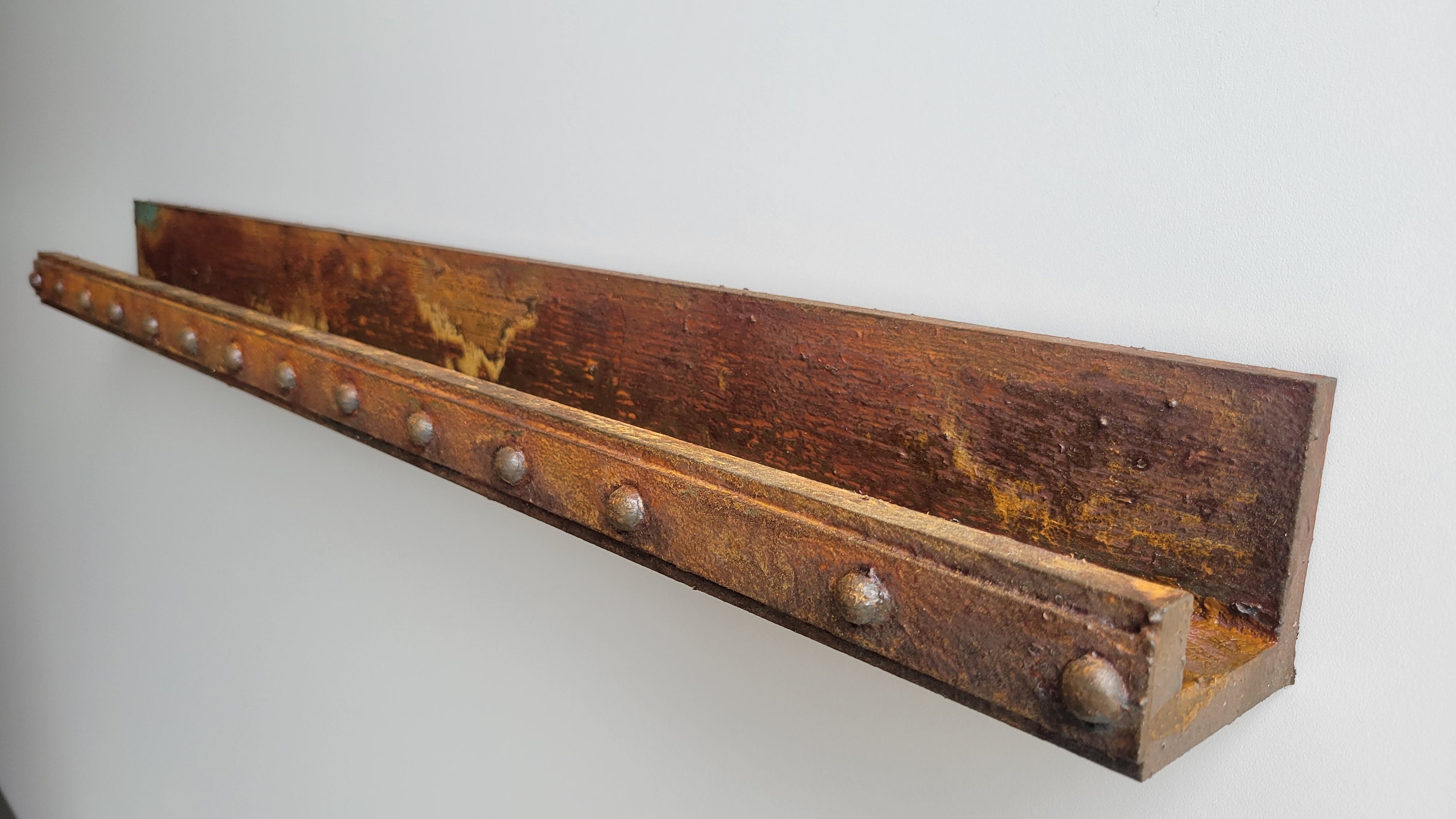 FREE SHIPPING | riveted,rusted Picture Ledge Shelf, Ledge Shelf, Ledge ShelvesFloating Shelf, Wooden Shelf, Rustic Home Decor