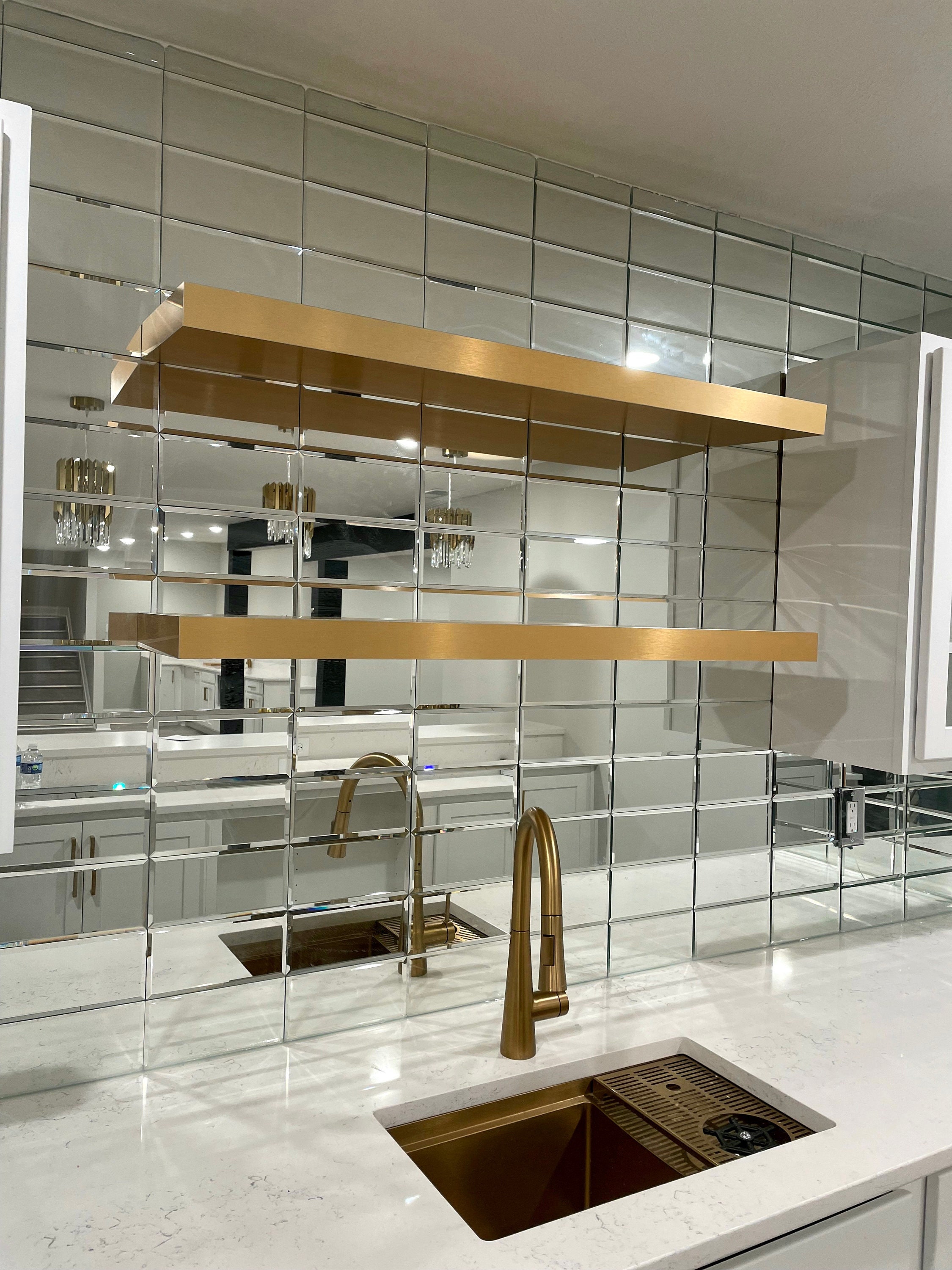 Brandlehow Floating Shelves Set, Art Deco Style in Brass