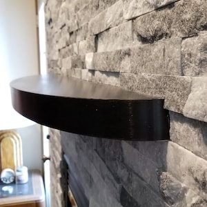 curved black metal floating shelf, mantle, mantel- oval modern floating shelf