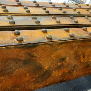 Rusted Metal Floating Shelf: Riveted Steel Fireplace Mantel