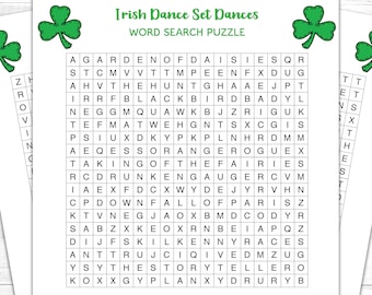 Irish Dancing Printable, Irish Set Dances, Instant Download PDF, Dance Class or Feis Activity, Set of 3 Irish Dance Word Search Puzzles
