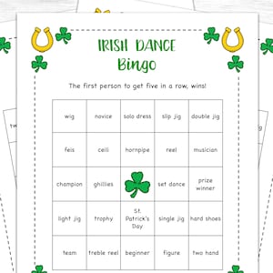 Irish Dance Bingo Cards, Digital Instant Download PDF Printable, Irish Dancing Feis Activity Game, Set of 20 Bingo Cards