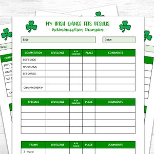 Irish Dance Feis Record für Preliminary und Open Champion Dancer, Irish Dancing Printable, Digital Sofort Download PDF