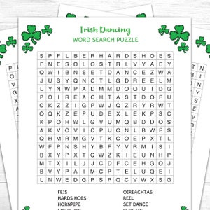 Irish Dance Word Search Puzzles, Irish Dancing Printable, Digital Instant Download PDF, Feis Activity Game, Set of 3 Activity Sheets