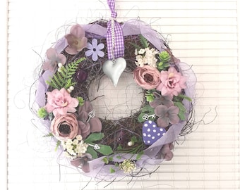 Small door wreath purple white silk flowers vine wreath door decoration wall decoration natural wreath gift Mother's Day birthday durable all year round