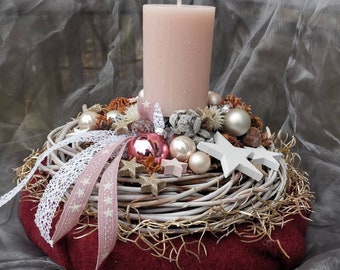 Advent wreath, pink, rose, grey, bordeaux, champagne durable, double wreath, table decoration, wreath, table wreath, Christmas, Advent arrangement, felt.