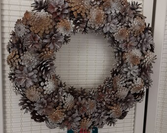 Door wreath cone wreath 36 cm winter wreath natural wreath wall decoration door decoration Advent winter durable reusable
