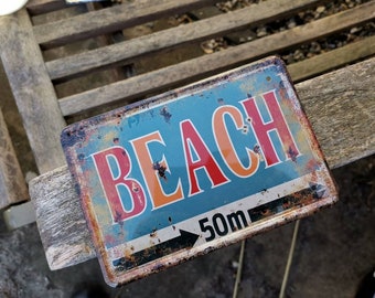 Tin Sign Postcard Beach Beach Nostalgia Gift Workshop Office Garage Car 1960s Men's Gift Holiday Fun Shabby Mural Garden