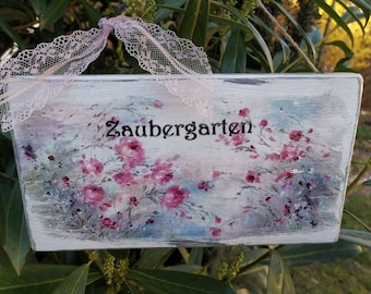 Holzschild  Dekoschild Bild Gartenschild Wanddeko Gartendeko Türdeko Schild Holz Landhaus Schrift Shabby für draußen Geschenk Geburtstag