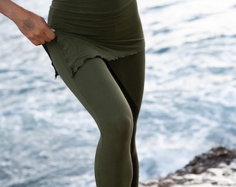 Fairy Leggings with Asymmetrical Skirt, Pixie Pants, Yoga, Festival Clothing, Gothic, Cosplay, Elven, Witchy