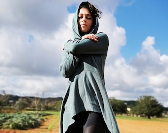 Asymmetric Hooded Dress, Bamboo Rayon Blend, Elven Tunic
