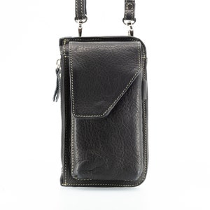 MONEDERO DE PIEL PEQUEÑO Bolso Bandolera de Cuero con Correa Ajustable Bolso Bandolera Bolso Bandolera o Riñonera - Unisex - Negro