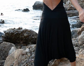 Mono harén bohemio – Mono con espalda descubierta – Conjunto para festivales – Mono holgado de yoga – Mono bohemio sin espalda