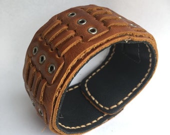 Brown Leather Cuff,Great Gift-Hide Your Cash,Key in a Hidden Zipper