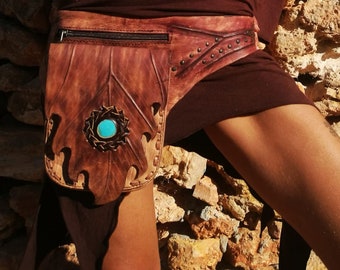 Elven Leather Utility Belt Bag, Festival Waist Bag