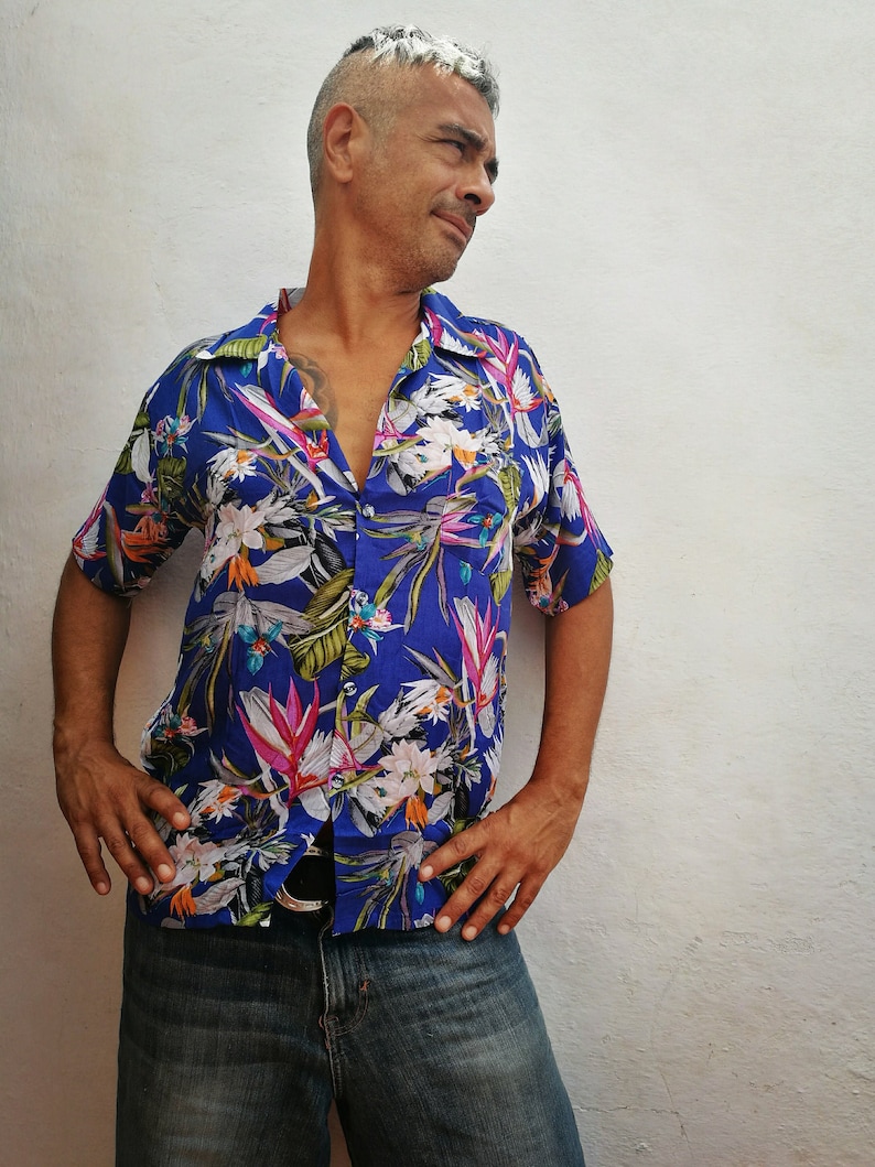 Button Down Shirt Red Hawaiian Shirt,Boho Hippie