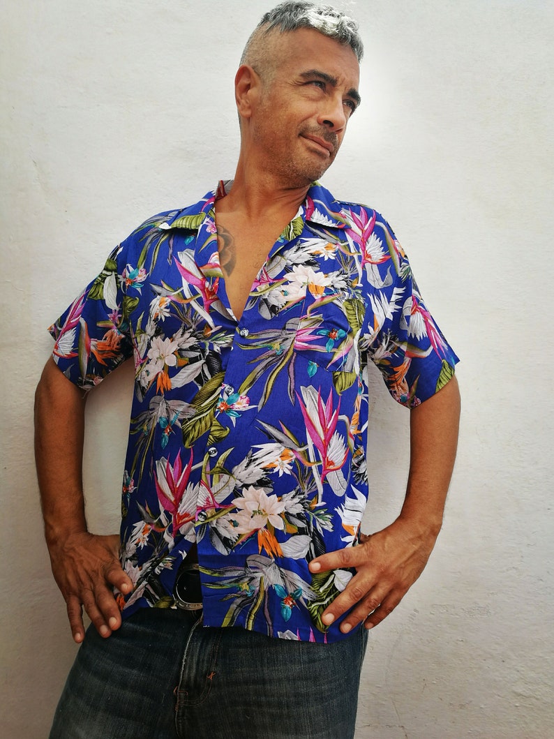 Button Down Shirt Red Hawaiian Shirt,Boho Hippie