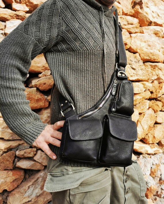 Leather Sling Bag Single Strap Backpack Men Shoulder Bag Etsy